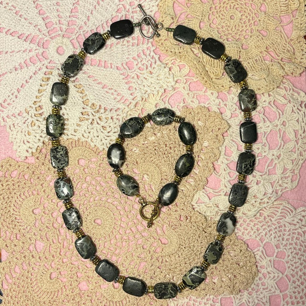 Jasper Beaded Necklace And Bracelet Set. Handmade.